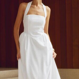 Commense Cotton & Linen Halter A Line Long Dress
